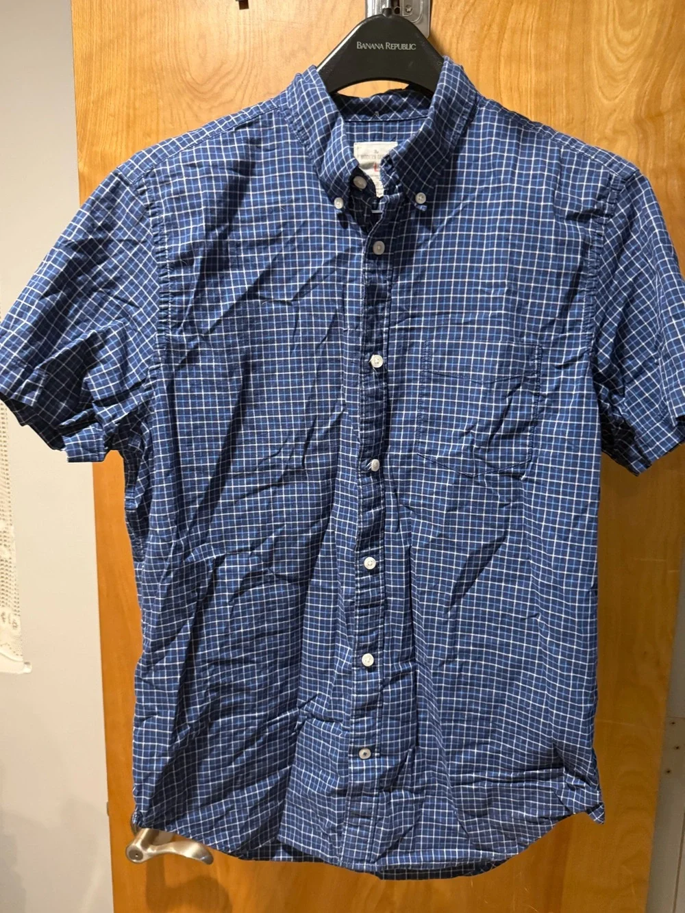 GAP Blue Plaid Short-Sleeve Button-Down Shirt